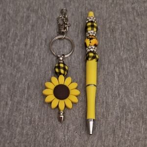 Yellow Sunflower Key Holder and Pen Set